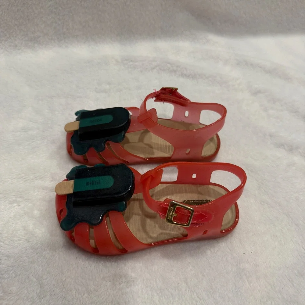 Mini Melissa Red Jelly Sandals‎ Popsicle Charm Buckle Strap Kids Size 8